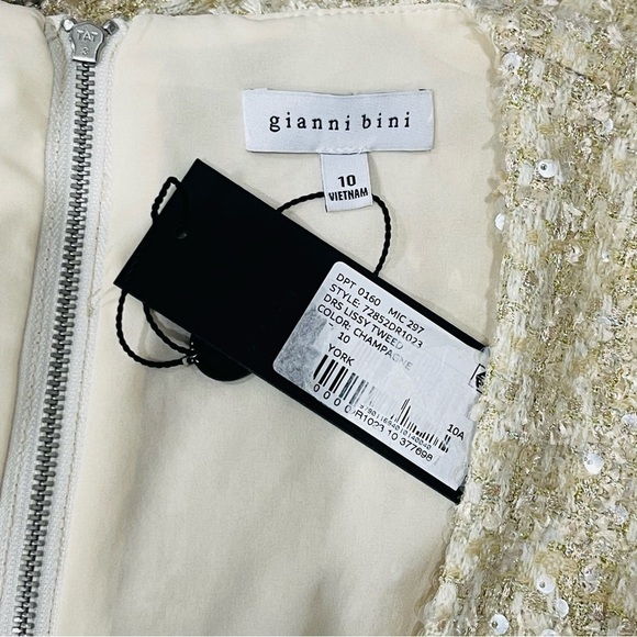 Gianni Bini Lissy Sequin Tweed Long Sleeve Button Front Mini Dress Champagne NEW - Picture 10 of 12